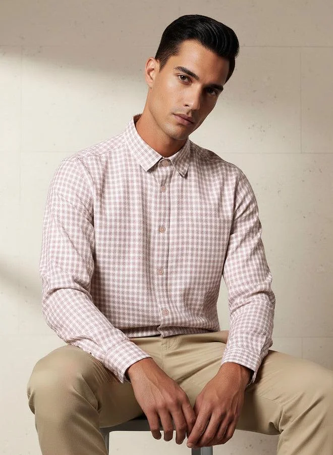 سبلاش فيڤ Men Regular Fit Collared Checked Long Sleeve Shirt